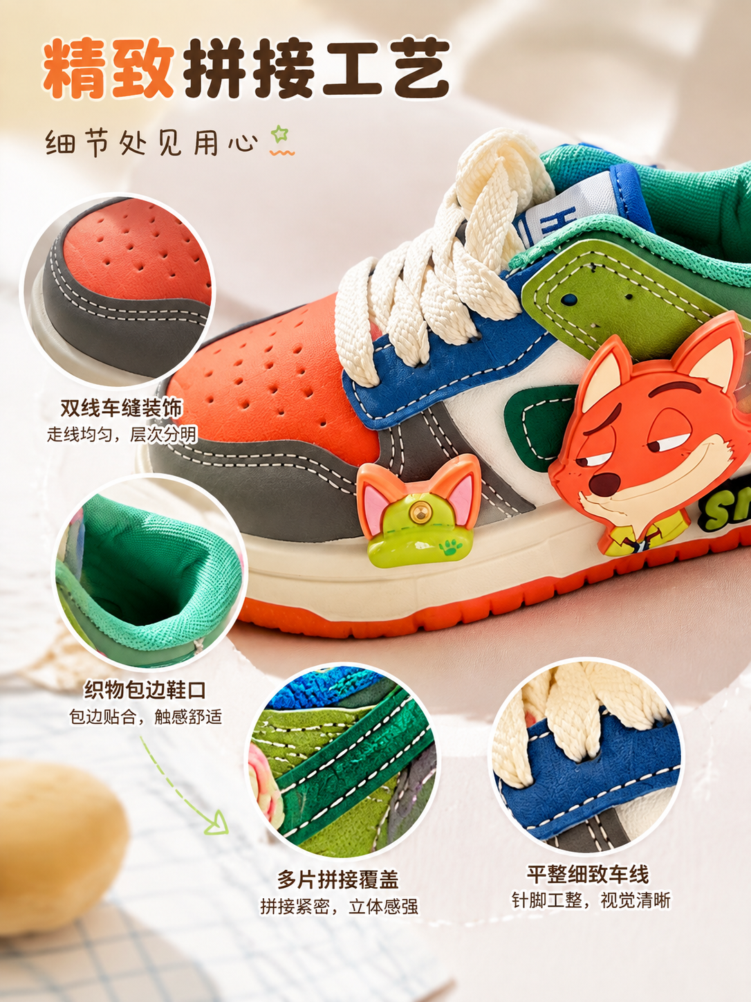 童鞋详情页 07：材质工艺——环保面料/防滑鞋底/柔软内里，匠心工艺细节展示