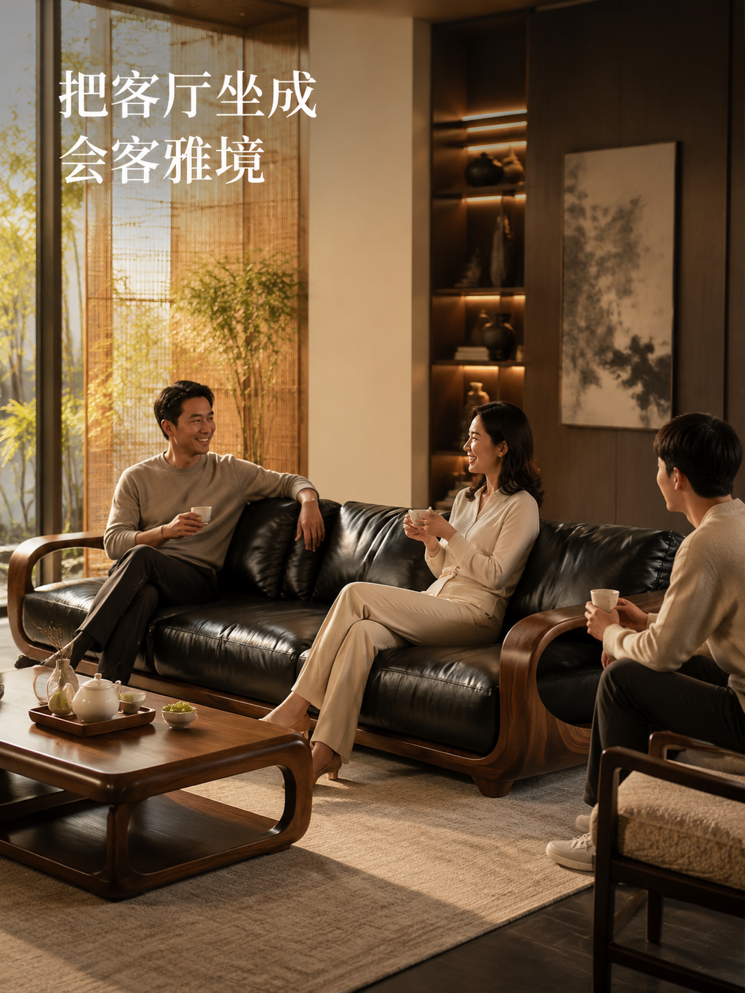 白玉楼图创 AI 生成的实木沙发详情页 03，3:4 竖版规格